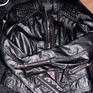 Therapy Black Leather Jacket with Textured Shoulders